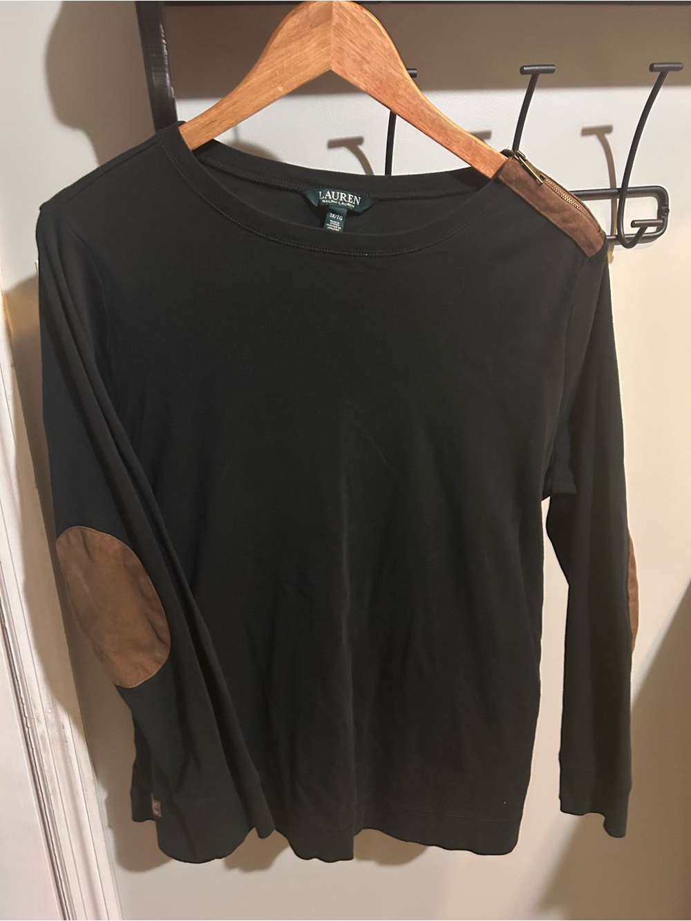 Ralph Lauren Black Long Sleeve Tee with Brown Elbow Patches